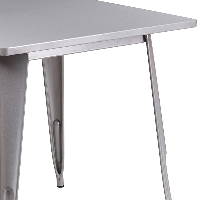 EMMA + OLIVER Commercial Grade 31.5" Square Silver Metal Indoor-Outdoor Table