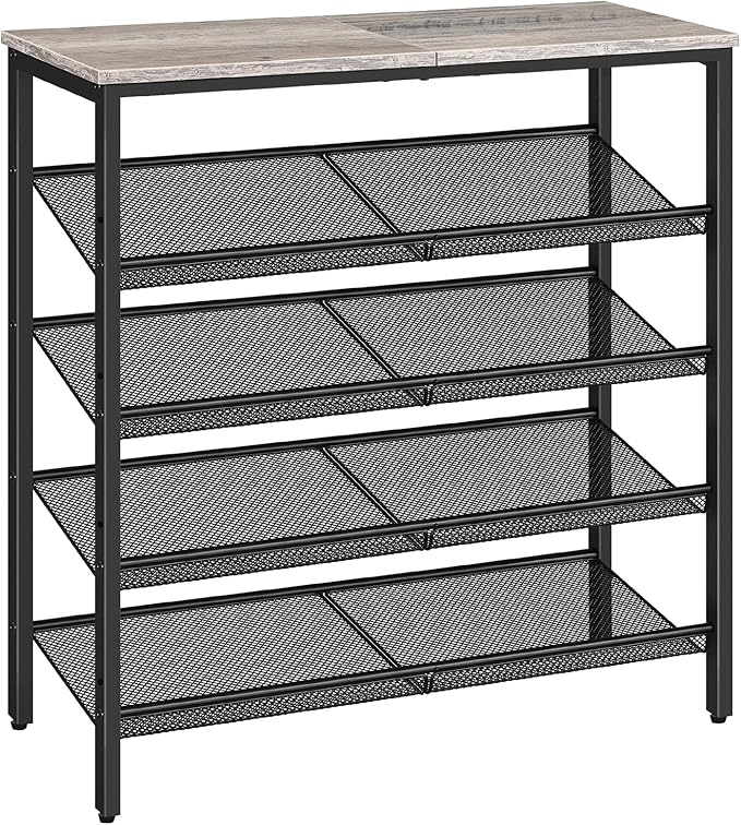 HOOBRO Shoe Rack for Entryway, 5-Tier Shoe Organizer with Adjustable Mesh Shelves, 16-20 Pairs of Shoes, Spacious Floor Mount, Metal, Industrial, Shoe Shelf for Closet, Greige BG12XJ01