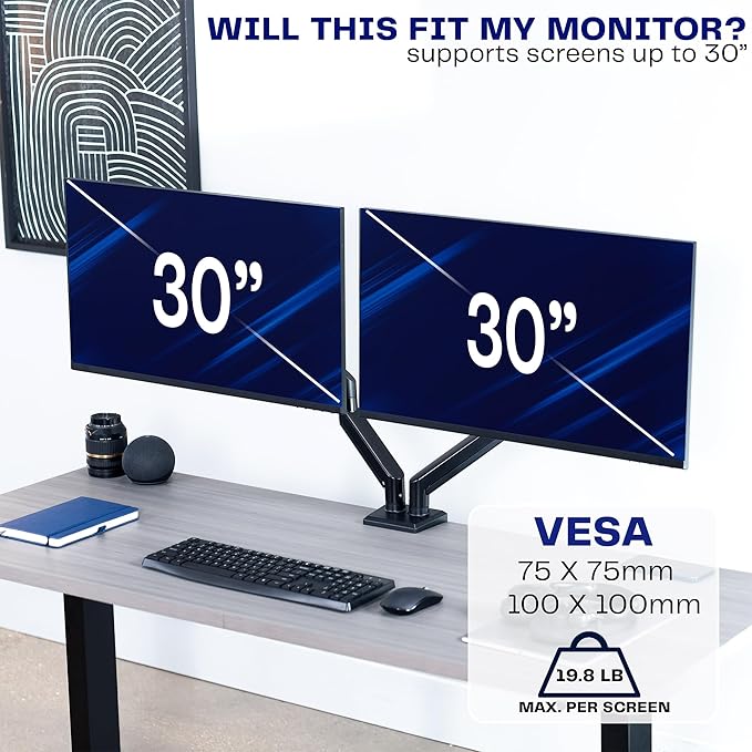 VIVO Aluminum Articulating Dual Monitor Arm for 13 to 30 inch Screens, Desk Mount Tension Spring Monitor Stand for 2 Screens, Black, STAND-V102O