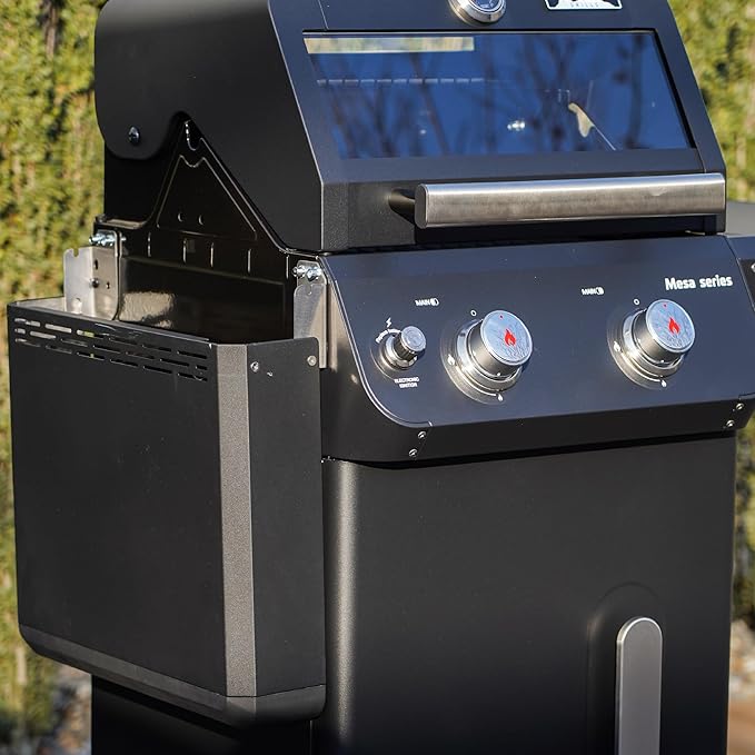 Monument Grills 2-Burner Foldable Stainless Steel Liquid Propane Gas Patio Garden Barbecue Grill with Clearview® Lid, Knob Control Mesa220 with BBQ Cover