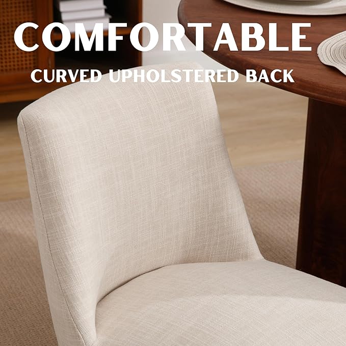 Modern Dining Chairs Set of 2 Comfortable Dining Room Chairs with Back, Linen Fabric Upholstered Kitchen Side Chairs with Natural Wood Legs for Living Room, Beige