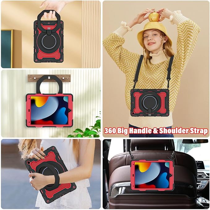 for iPad 9th 8th 7th Generation Case(iPad 10.2 inch) for Kids | 15ft Drop Protection Rugged with 360 Kickstand Handle Shoulder Strap，HD Screen Protector，Shockproof (2021/2020/2019 Release)