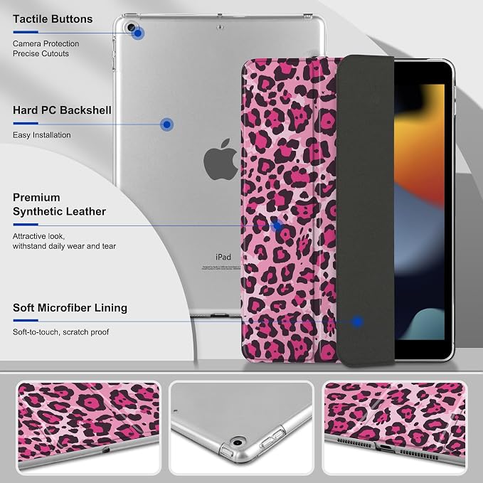 Compatible with iPad 10.2 Inch Case 2021 2020 2019 Smart Lightweight Trifold Stand Hard Plastic Transparent Cover Support Auto Sleep/Wake for iPad 10.2 9th/8th/7th Gen - Bear &amp Cherry