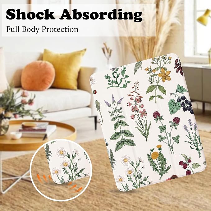 Lovmooful for iPad 9/8/7 Gen Case with Pencil Holder Cute-Bear Flower | Fit for iPad 9/8/7 (10.2-Inch2021/2020/2019 Model9th/8th/7th Generation)Soft TPUTrifold StandProtectiveGirly