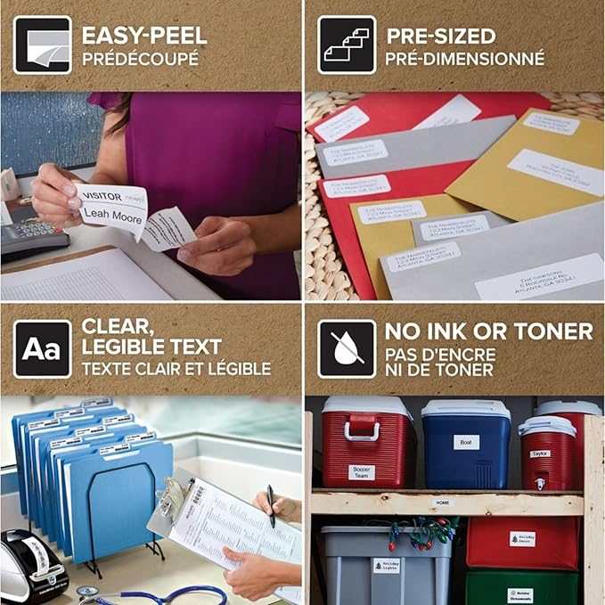 DYMO® LabelWriter Address Labels, 1-1/8" x 3-1/2", Rectangle, White, 350 Labels Per Roll, Pack of 12 Rolls