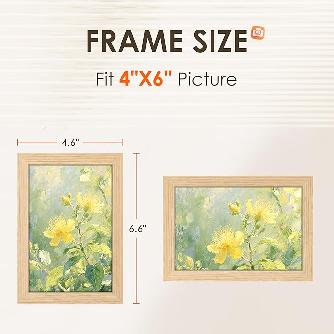 FIXSMITH 4x6 Picture Frame Set of 2, 4x6 Photo Frames with HD Plexiglass for Wall Hanging or Tabletop Display, Natural