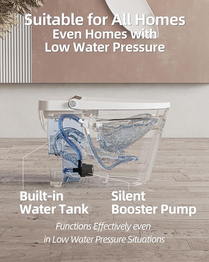 Luoware Smart Toilet Lite without Bidet, One Piece Elongated Modern Toilet with Heated Seat, Pump-Assisted Auto Flush, Foot Sensor Operation, Night Light, Built-in Water Tank, Blackout Flush