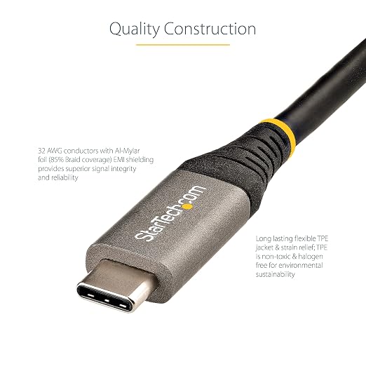 StarTech 3.3ft (1m) USB-C Cable 10Gbps 100W (5A) PD 8K 60Hz / 4K 144Hz USB-IF Certified Thunderbolt Compatible