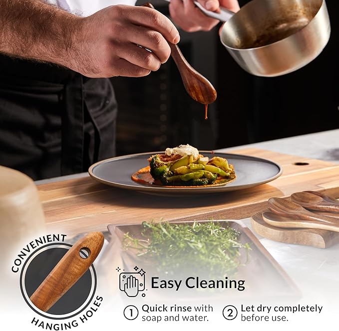 Zulay Kitchen 15-Piece Teak Wooden Utensils for Cooking - Natural Teak Utensil Set with Premium Gift Box - Non-Stick Wooden Spoons for Cooking - Kitchen Gift Set - Comfortable Grip Wooden Utensil Set