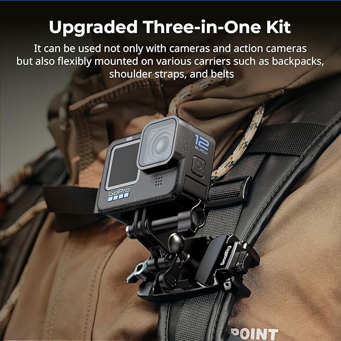 SMALLRIG Universal Three-in-One Camera Clip Kit, Quick Release System, Backpack Clamp for Mirrorless/DSLR, for Action Cameras, for DJI Pocket 3, Backpack Strap Clip Kit for Arca-Swiss - 5655