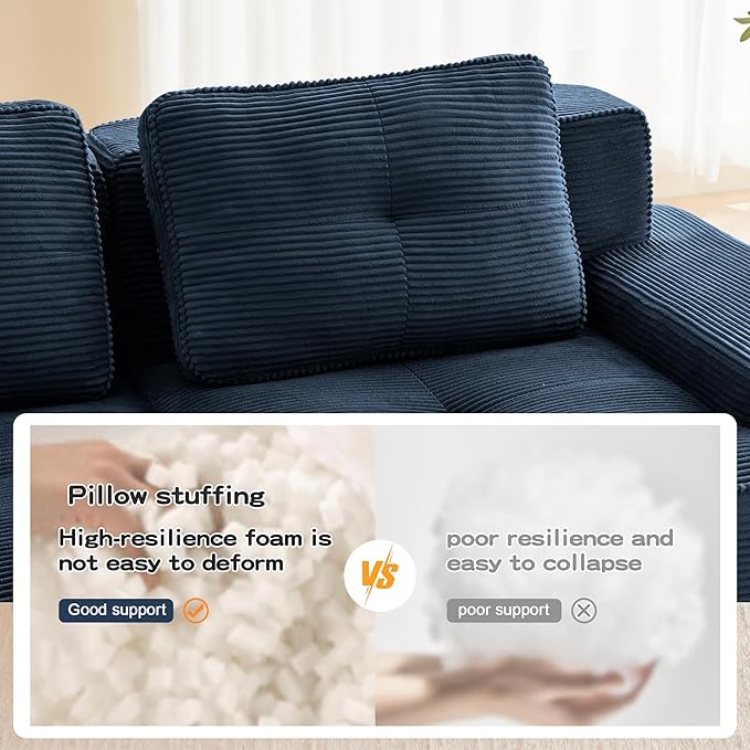 80'' Loveseat Sofa, 32D Foam Corduroy Boneless Couch with Pillow, Deep Seat Wide Arm Sectional L Shaped Couch for Living Room, Small Spaces, Studio Apartment