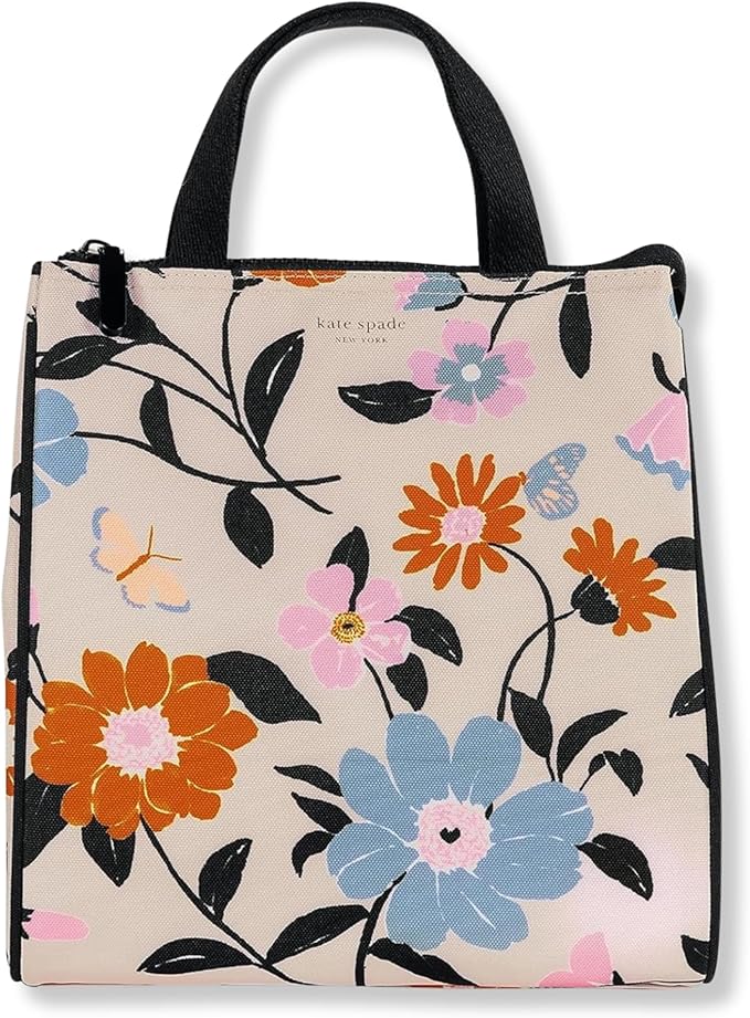 kate spade new york Portable Soft Cooler Lunch Bag, Thermal Tote with Insulated Interior Lining and Storage Pocket, Lunch Tote for Women, Floral Garden