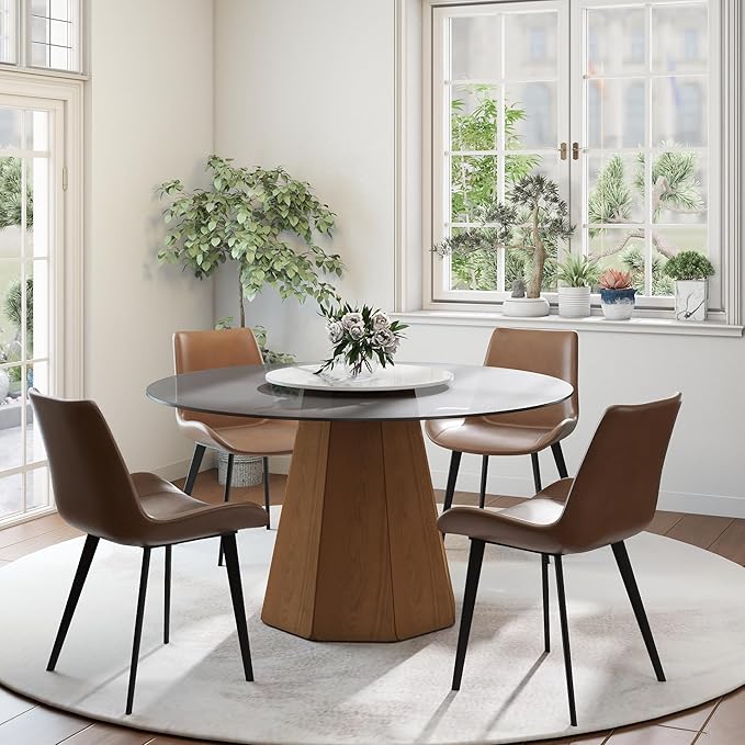 Modern Dining Chairs Set of 6, Upholstered Faux Leather Cushion Seat and Sturdy Metal Legs for Restaurant, Living Room, Grey