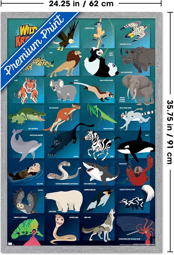 Wild Kratts - Grid Wall Poster, 34L" x 22.4W", Gray Framed Version