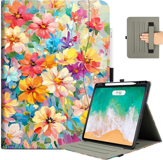 Vimorco Folio Case for iPad Air 13 inch M4/M3/M2 (2026/2025/2024)Dragonfly | for iPad Pro 12.9 inch 6th/5th/4th/3rd GenerationPencil Holder&ampPocket&ampHand StrapAdjustable Angles CoverAuto Sle