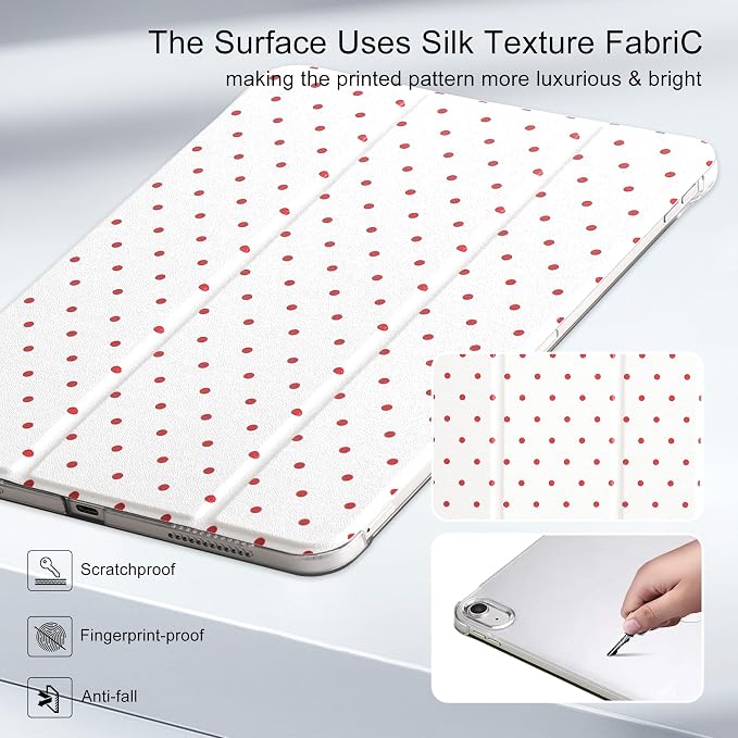 for iPad Air 11-inch M4 2026 M3 2025 M2 2024 iPad Air 5th 2022 / 4th Gen 2020 10.9-inch Slim Foldable Stand Hard PC Translucent Back Shell Smart Cover - [Auto Wake/Sleep]-Black Polka dots