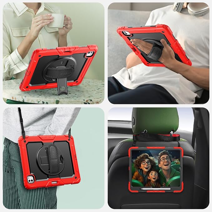 SEYMAC for iPad 9th/8th/7th Generation Case 10.2 2021-2019 Full-Body Shockproof Protective Case with Screen Protector Rotating Stand/Handle/Shoulder Strap for iPad 10.2 Blue/Black