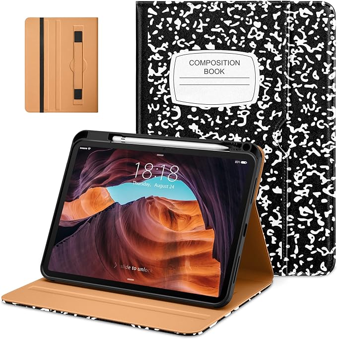 DTTO for iPad (A16) 11th Generation 11-inch &amp 10th Gen Case Brown | Premium Leather Business Cover with Pencil Holder Hand Strap &amp Pocket Corner Protection Auto Sleep/Wake for Work &amp