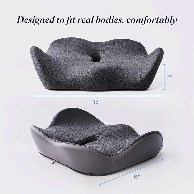 OneCushion Advanced Ergonomic Seat Cushion for Office Chair with Firm AlignCore Foam for All-Day Comfort, Posture Support & Pressure Relief for Work or Home Use - Heather Charcoal
