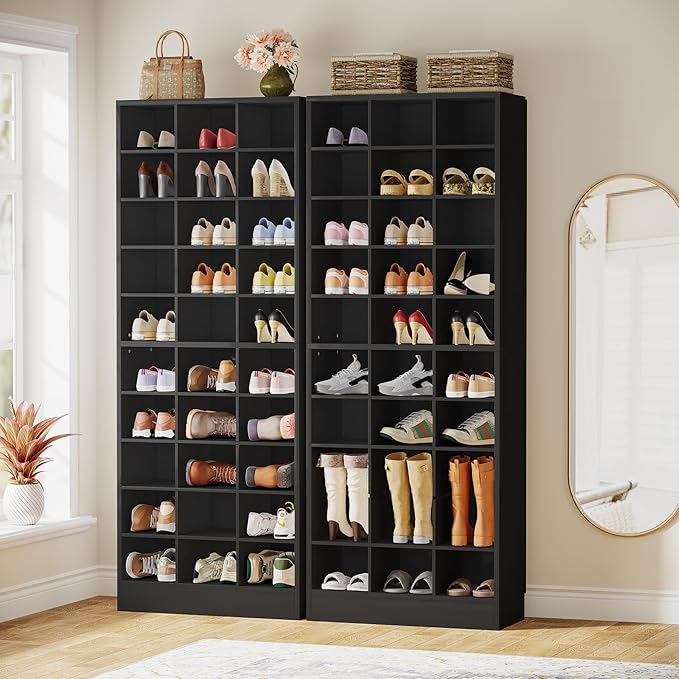 Tribesigns 10-Tier Shoe Storage Cabinet, Black Wooden Shoe Rack with 30 Cubbies, Freestanding Tall Entryway Shoe Organizer for Closet, Entryway, Living Room