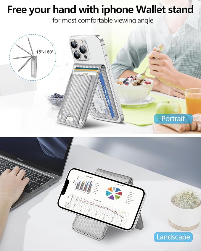 ExtreLife 2-in-1 Magsafe Wallet Adjustable Stand Open ID Window Magnetic Wallet for iPhone 17/16/15/14 Pro Max/14 Pro/14 Plus/13/12 Series 9 Cards Holder Vegan Leather Black