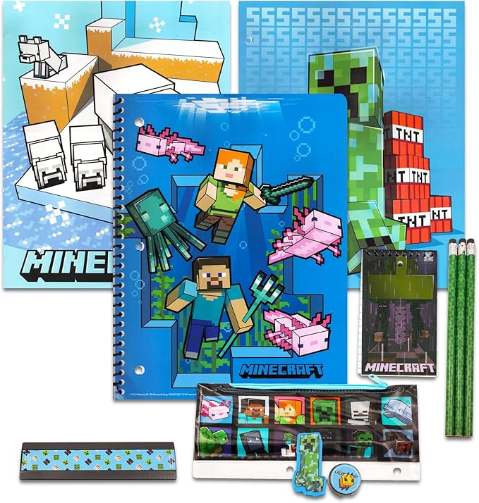 Minecraft School Supplies Set - Boys' Minecraft Pencil Case & Notebook Bundle with Stickers, Door Hanger & More