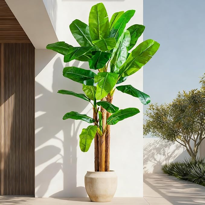 Large Fake Tropical Bananas Trees Tall Artificial Banana Tree Indoor Outdoor Realistic Floor Plant Big Faux Plants for House Home Living Room Office Front Porch Decor Outside Patio para decoracion