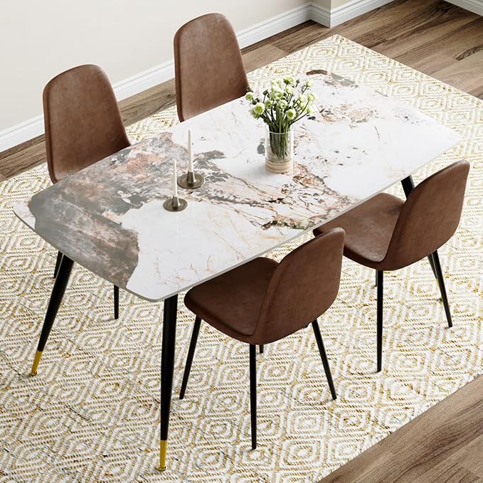 Table and Chairs Set of 4, Dining Room Table Set for 4, Sintered Stone Kitchen Table Top and Modern Chairs Set of 4 for Kitchen Dining Room
