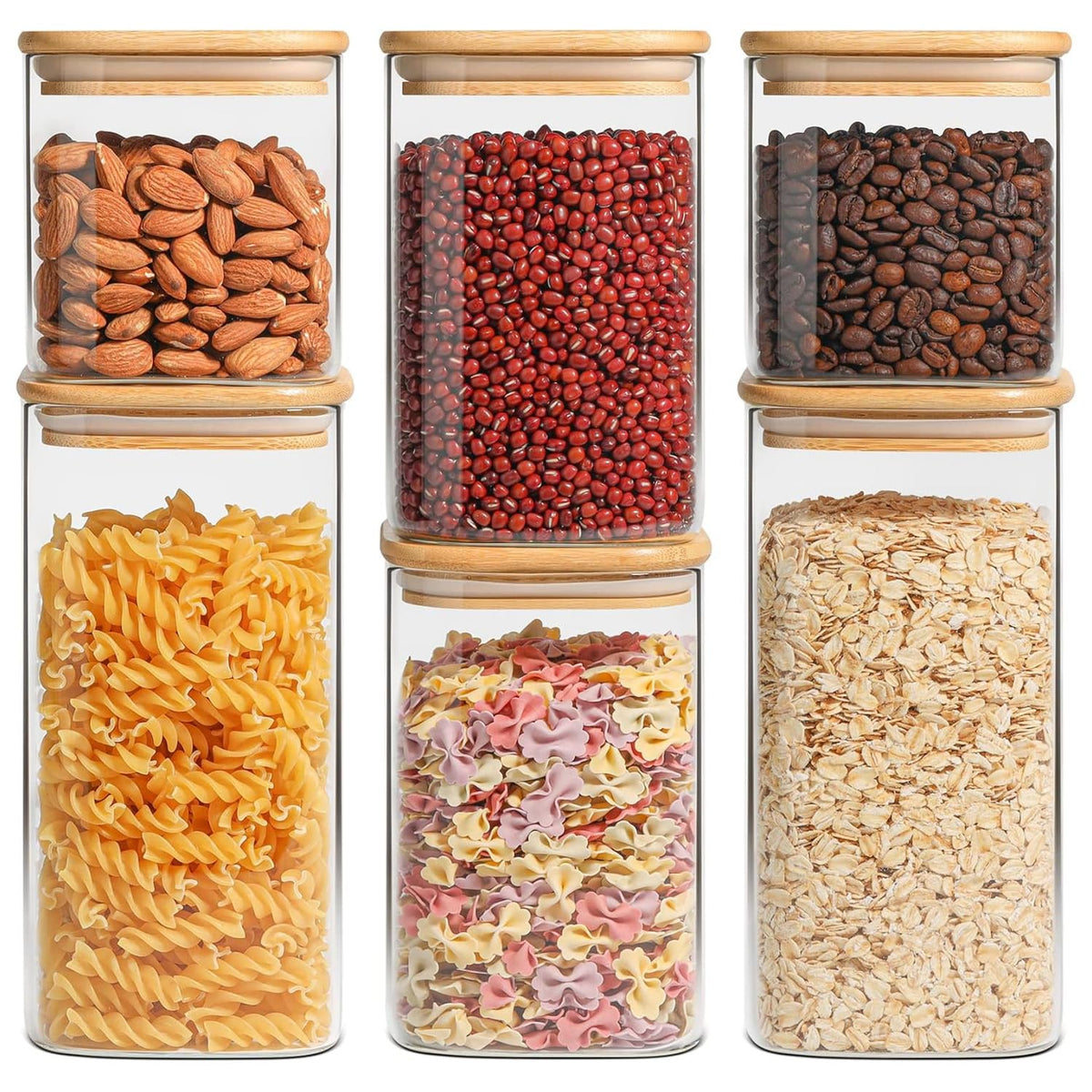 ComSaf Square Glass Containers with Lids 0.6 Qt, Set of 6 Small Glass Jars