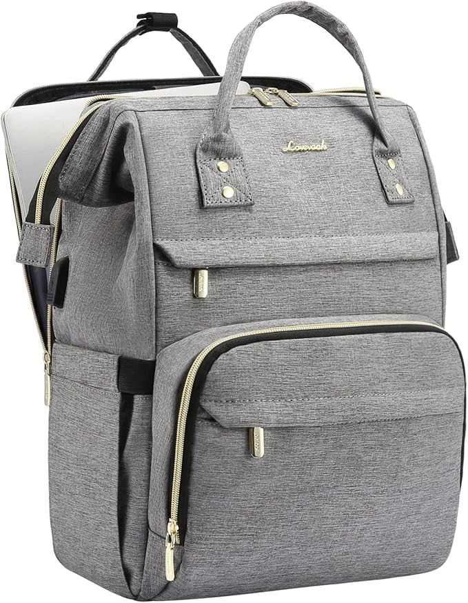 LOVEVOOK Laptop Backpack for Women, 15.6 Inch Travel Backpack with Laptop Compartment, Water Resistant Work Backpack for Teacher Nurse Doctor, Anti-theft Computer Bag with Charger, Grey
