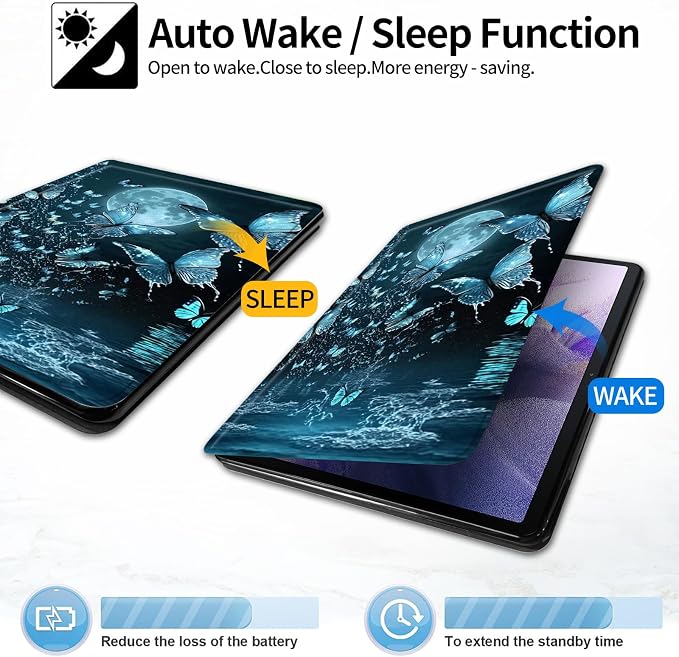 Case for Samsung Galaxy Tab A9 8.7-Inch 2023360 Degree Rotating Multi-Angle Viewing Protective Cover with Auto Sleep/Wake-Blue Butterfly