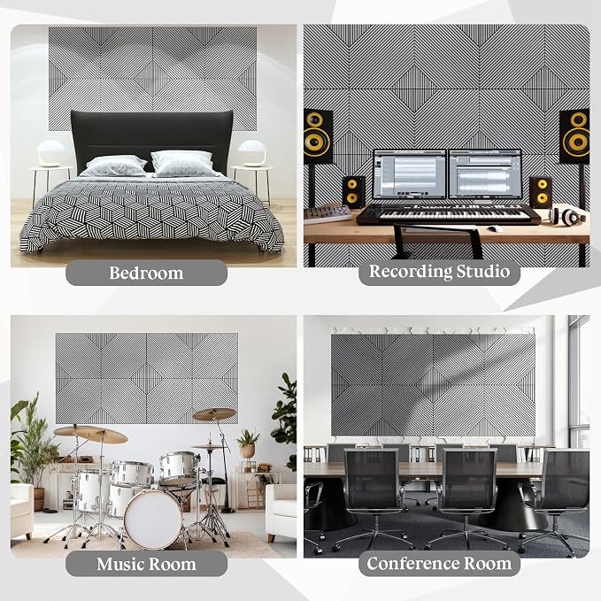 6 Pack Large Acoustical Wall Panels 23.6 x 23.6 Inches Acoustic Peel and Stick