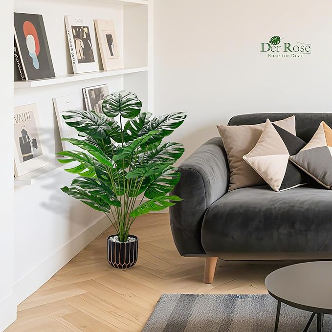 Der Rose 28" Fake Palm Tree Large Artificial Potted Monstera Plants Indoor for Home Porch Patio Living Room Bathroom Outdoor Decor