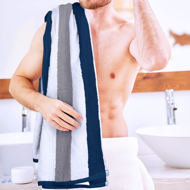 Utopia Towels Pack of 2 Oversized Cabana Beach Towels, 35 x 70 Inches 100% Ring-Spun Cotton Jumbo Bath Sheet, Highly Absorbent, Super Soft & Quick-Dry Towel for Beach, Pool and Bath (Navy, Grey)