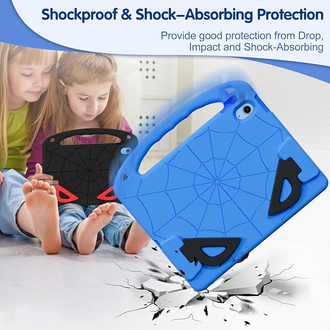 Kids Case for iPad A16 11th/ 10th Generation (2025/2022 Model) | iPad 11/ iPad 10 Full-Body Drop Protection cover with Screen Protector EVA Shockproof Handle Stand Black