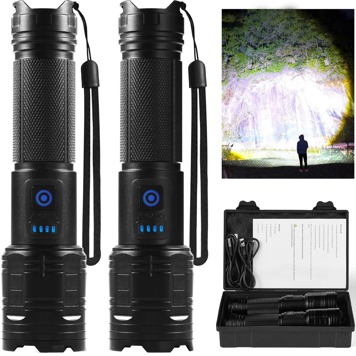 TIMSUMR Rechargeable Flashlights 90,000 High Lumen, 2 Pack LED Flashlight