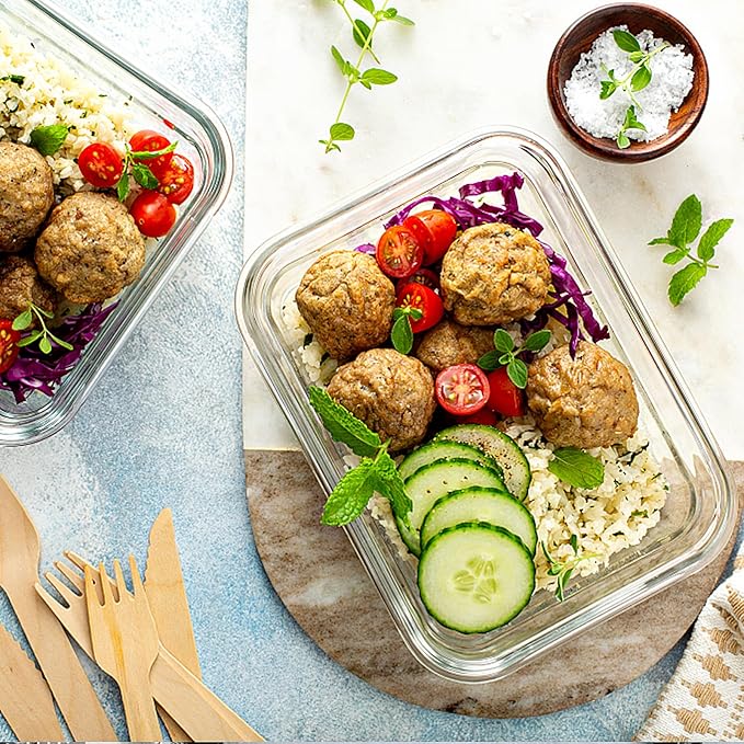 VERONES 10 Pack 22 OZ Glass Meal Prep Containers, Airtight Glass Lunch Containers Set, Glass Food Storage Containers with Lids,Exclusive of BPA, for Microwave, Oven, Freezer & Dishwasher Friendly,Grey