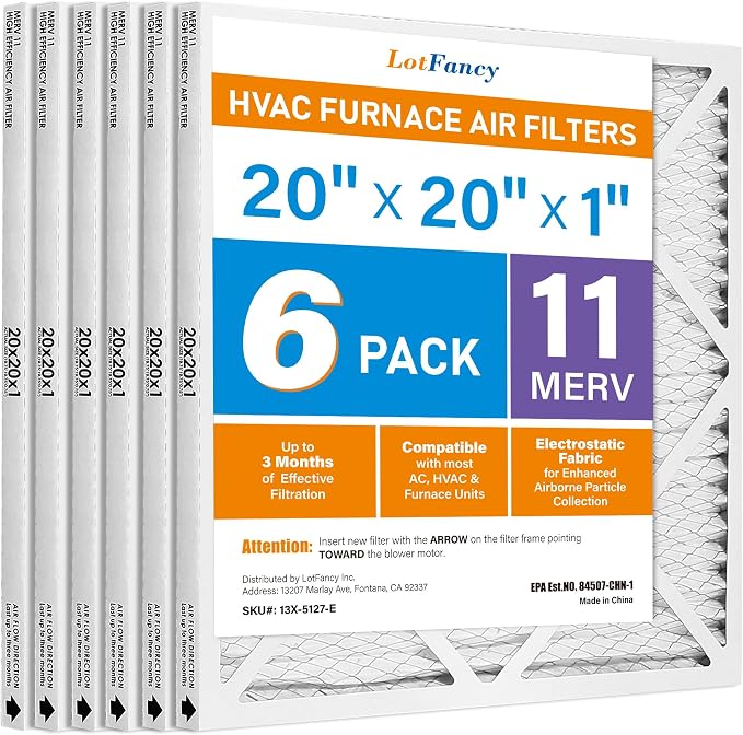 LotFancy 20x20x1 Air Filter MERV 11 6-Pack, Electrostatic Pleated AC Furnace