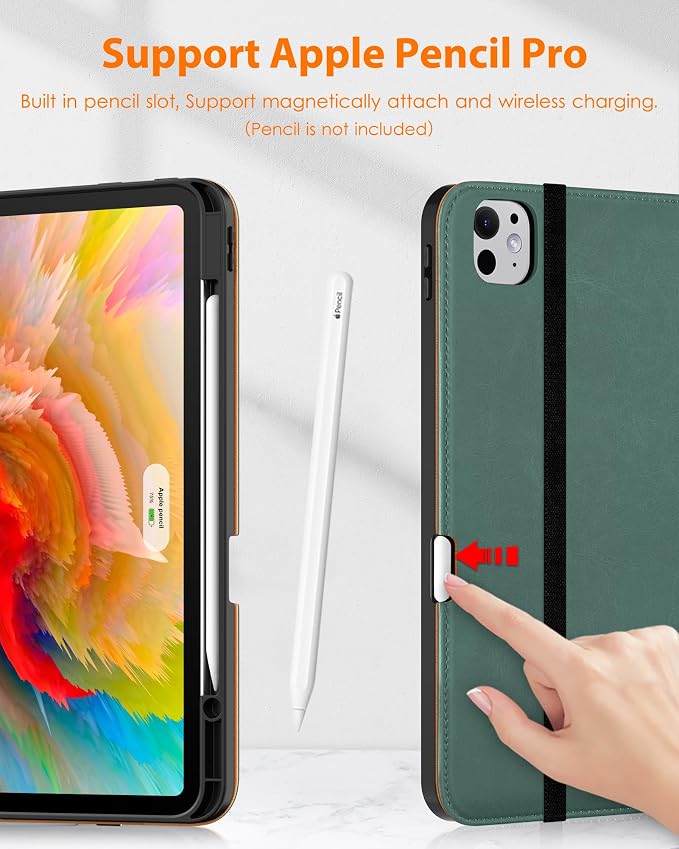 DTTO for iPad Pro 13 Inch Case (M5) 2025 / (M4) 2024 Brown | Premium Leather Business Cover with Pencil Holder Hand Strap &amp Pocket Corner Protection Auto Sleep/Wake Multiple Angles