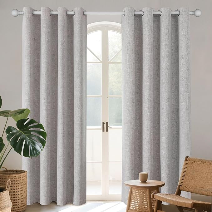 Joydeco Blackout Curtains 63 Inches Long 2 Panels Burg, Room Darkening Curtains for Bedroom, 100% Black Out Textured Thermal Drapes Privacy Protection 2 Panels Set(W52 x L63 Inch, Greyish White)
