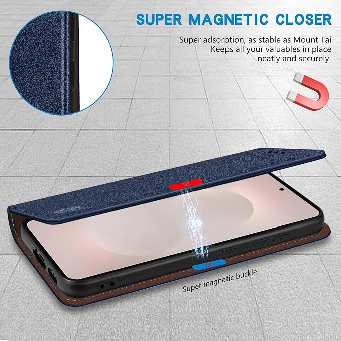 ZZXX for Samsung Galaxy S25 Wallet Case with [RFID Blocking] Card Slot Stand Strong Magnetic Leather Flip Fold Protective Phone Case for Samsung Galaxy S25 Case Wallet(Black-6.2 inch)