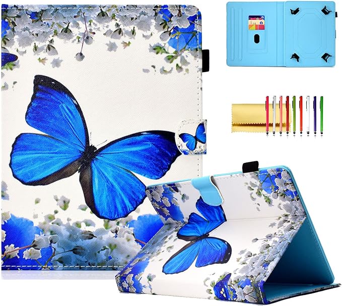 Universal 7 Inch Tablet Case Techcircle Ultra Slim Lightweight PU Leather Stand Folio Flip Wallet Protective Shell Case [Card Slots] [Magnetic Closure] for All 7 Android Tablet PC Cherry Blossom