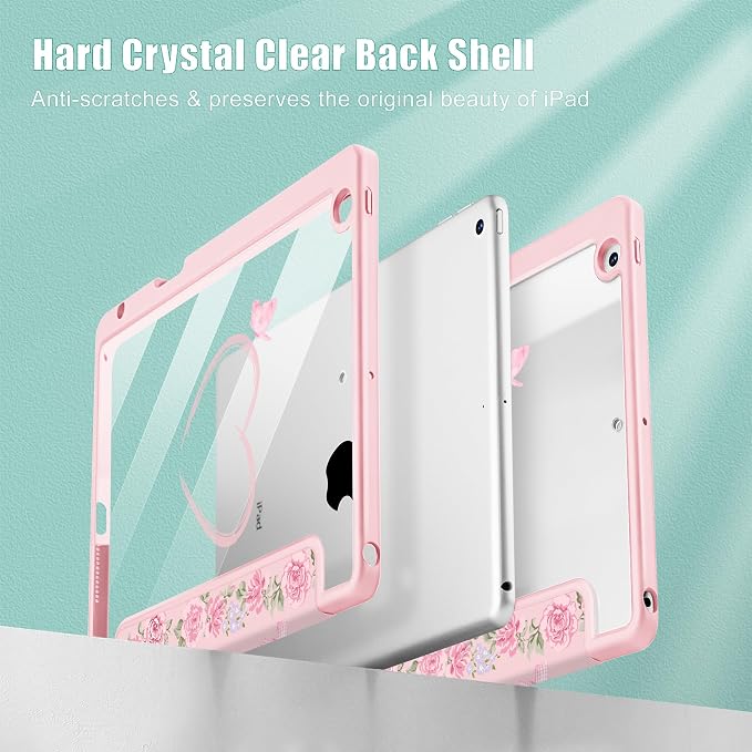 May Chen for iPad 9th Generation with Pencil Holder iPad 8th/7th Gen Case 10.2-inch [Penceil Holder] Trifold Stand Auto Wake/Sleep Clear TPU Protection Back Cover Ballet Shoes