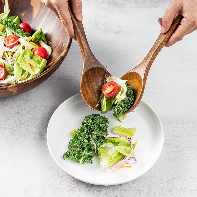 BF BILL.F SINCE 1983 Wooden Salad Bowl 12'' Acacia Wood Salad Bowls Set Large Salad Serving Bowl for Fruits Mixing Bowl with Servers-3-Piece Big Salad Bowl Set