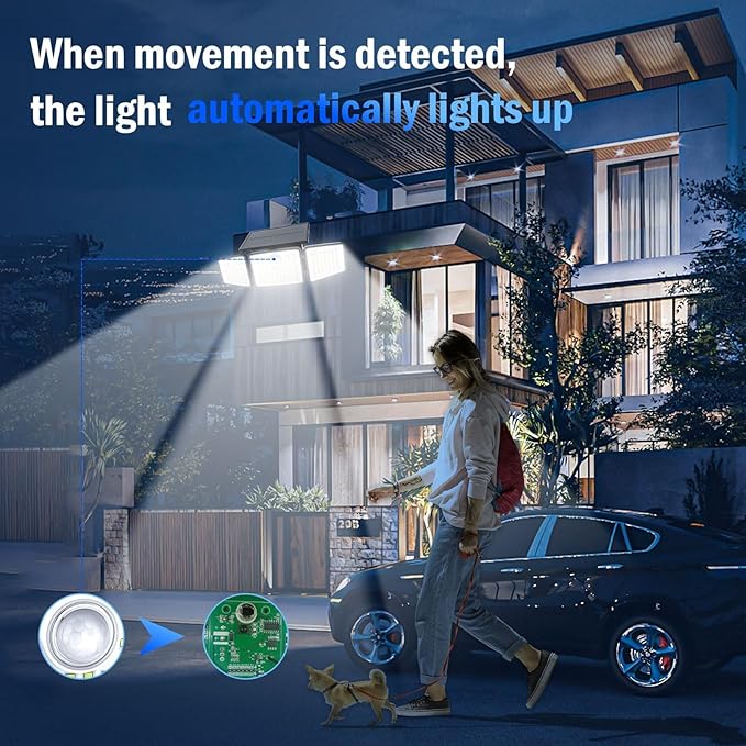 daphino 2500LM Solar Lights Outdoor with Motion Sensor,3 Head 270° Wide Angle Street Area Lights,IP65 Waterproof Security Lighting with 3 Modes(Non-Remote,1 Pcs)