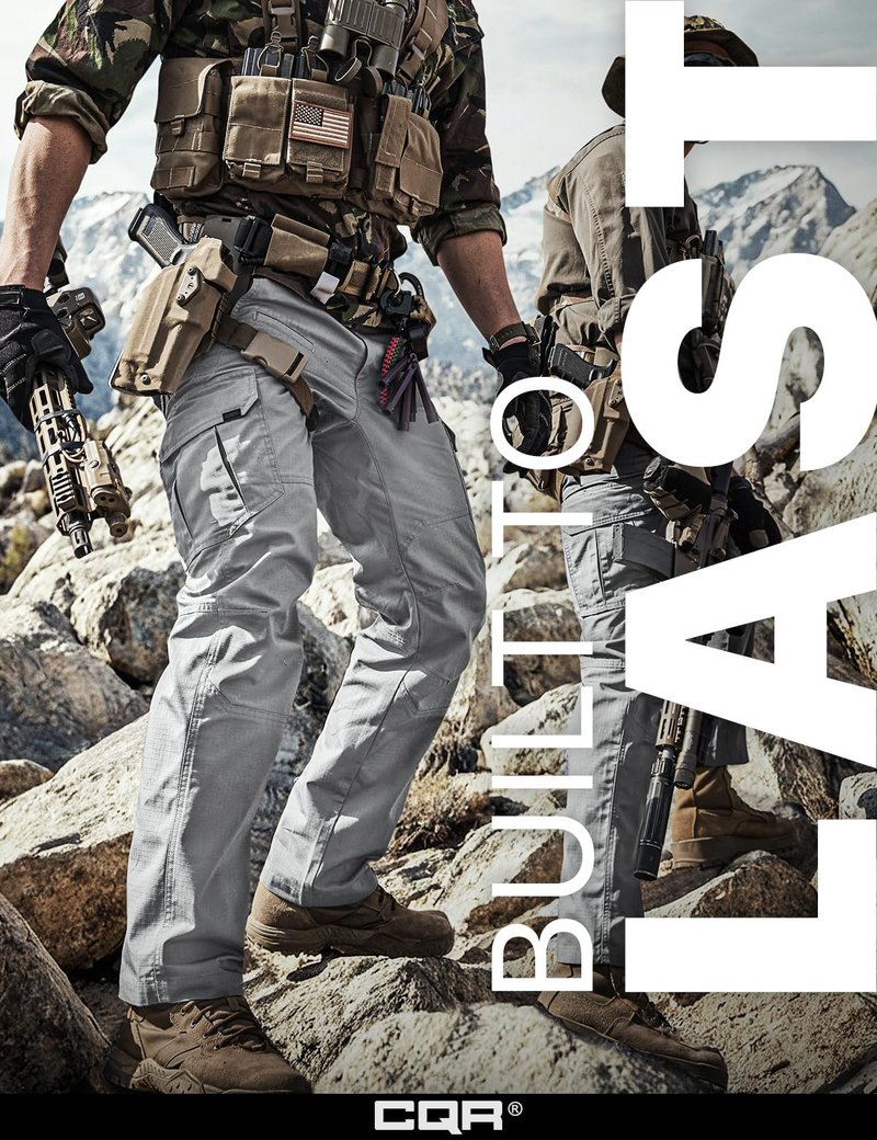 CQR Men's Tactical Pants, Water Resistant Ripstop Cargo Pants, Lightweight EDC Work Hiking Pants, Outdoor Apparel, Raider Stone, 44W x 30L