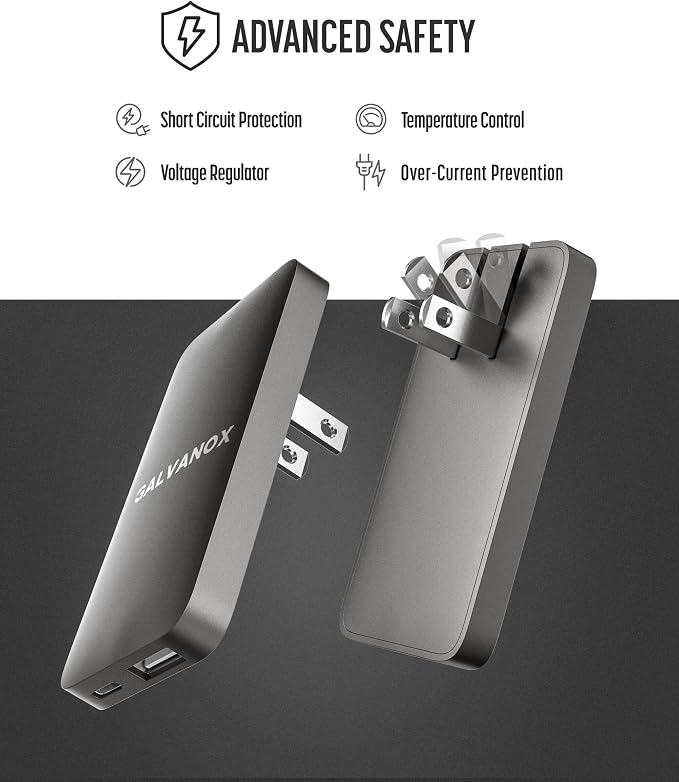 USB-C Flat Wall Chargers (2-Pack) Ultra Slim Fast Charging Multi-Port Power Adapters for iPhone and Android/Samsung Phones 20W Outlet Plug (USB Type-C/USB-A) Black