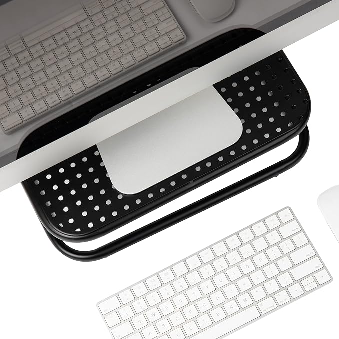 Mind Reader Monitor Stand, Set of 2, Ventilated Laptop Riser, Desktop Organizer, Metal, 14.25"L x 11"W x 4.25"H, Black