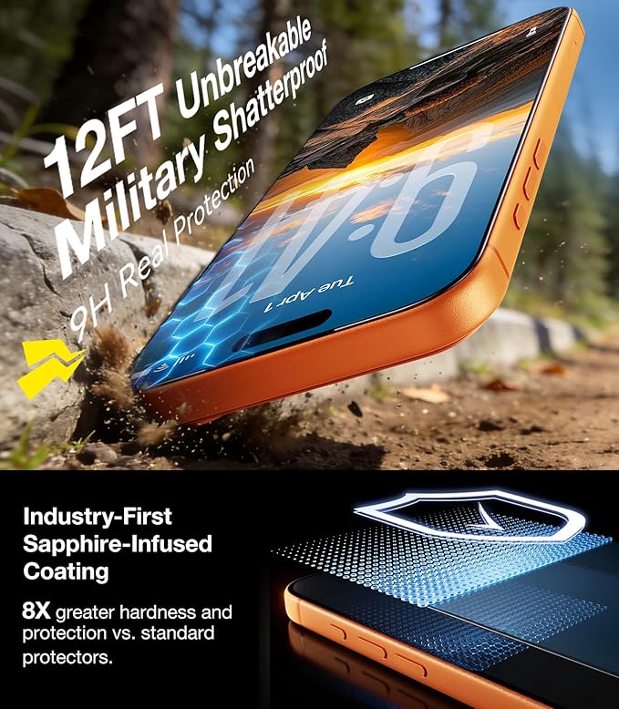 UltraGlass TOP 9H+ Armor for iPhone 15 Pro Max Screen Protector [NO.1 Military Grade Shatterproof] Screen Protector 15 Pro Max Tempered Glass [Longest Durable] Full Coverage 2 Pack