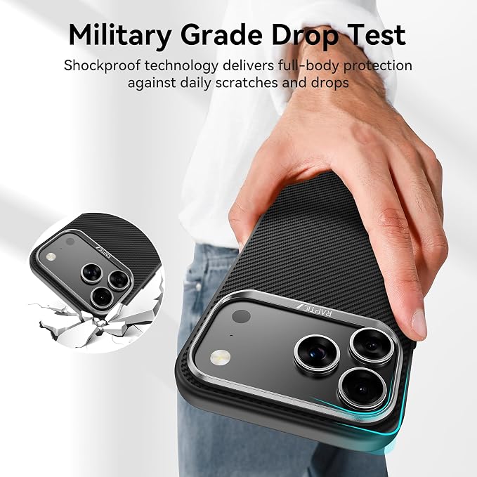 RAPTIC Aramid Fiber Case for iPhone 16 Pro Compatible with MagSafe Non-Slip &amp Slim 600D Aramid Fiber [Military Grade Drop Tested] Anti-Scratch Shockproof Protective Case 6.3 inch Black